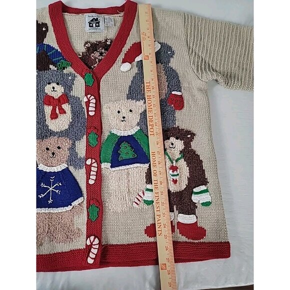 Storybook Knits Cardigan Sweater Women1X  Beige Bear ChristmasTree Hidden Button - Picture 7 of 9